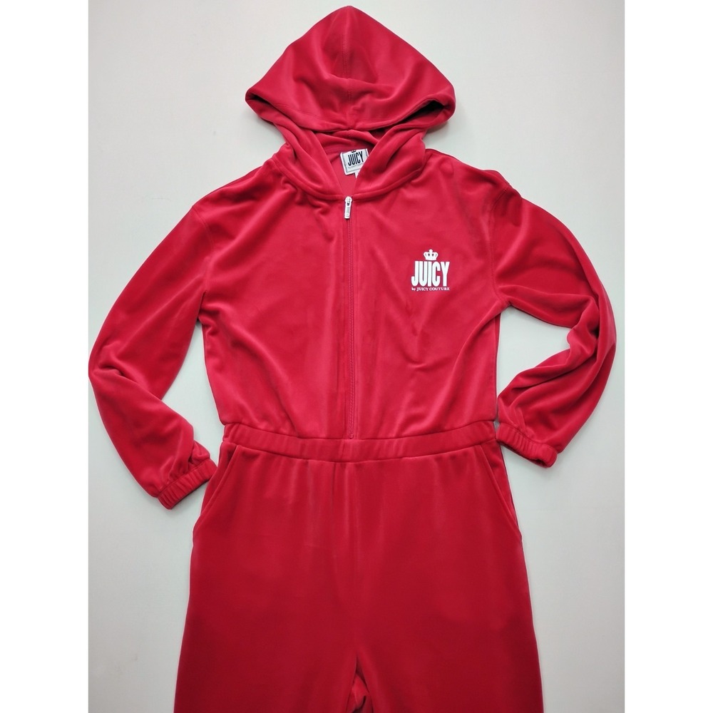 Juicy Couture Velour Zip Jumpsuit Long Sleeve Elastic Waist Women M Red